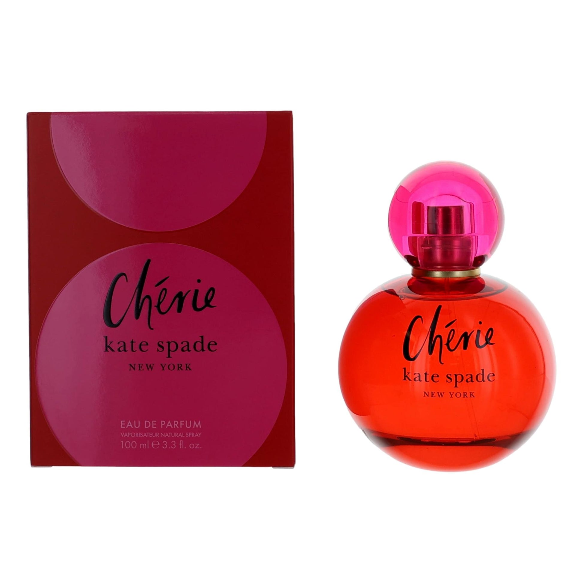 Women’s perfume set: maroon Cherie by kate spade box and red bottle with pink cap
