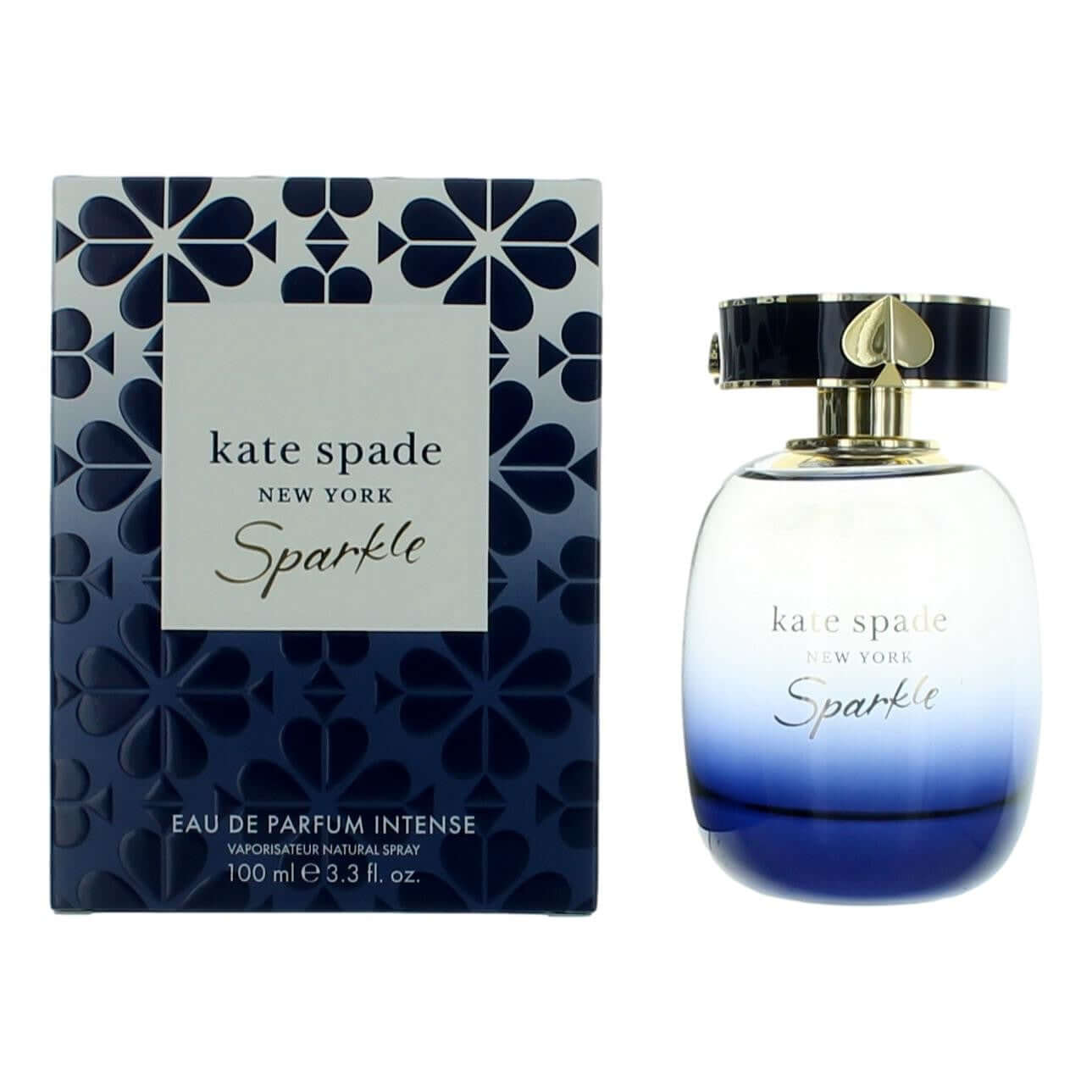 Sparkle by Kate Spade EDP intense spray for women, white-blue bottle with gold cap and box