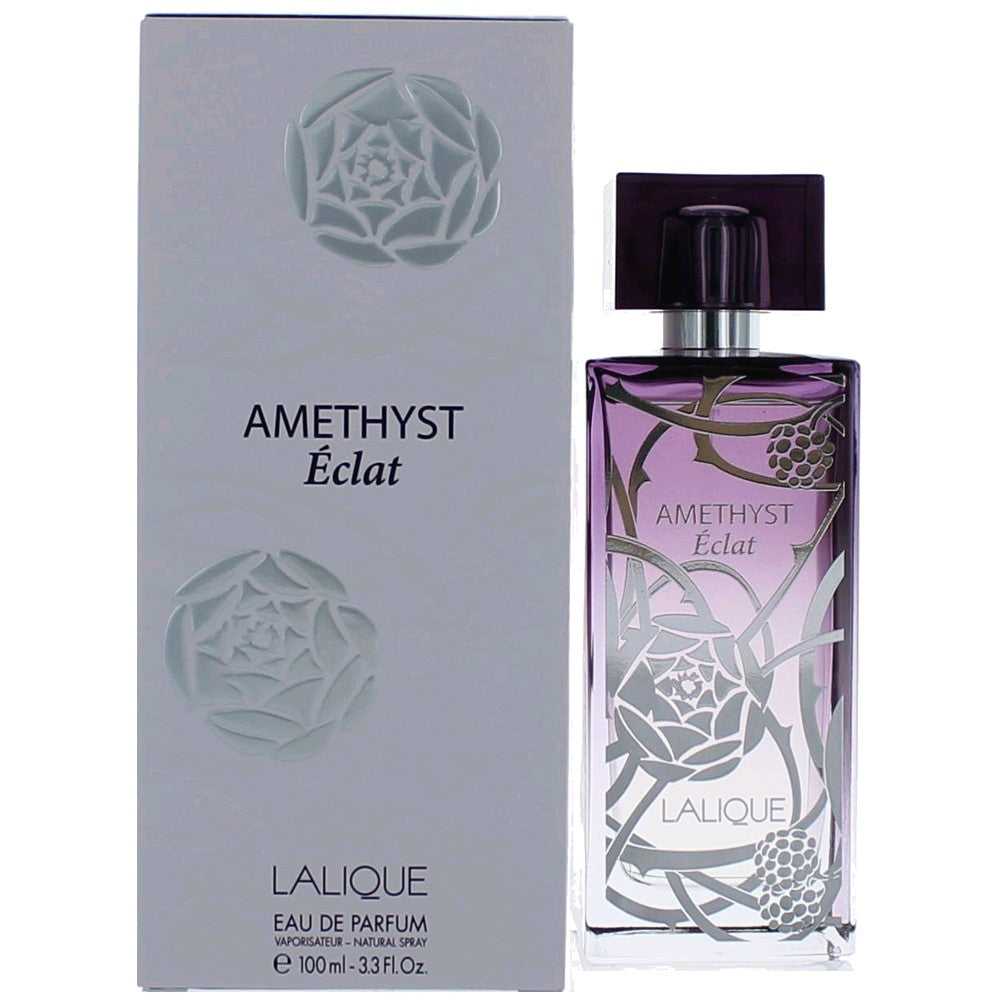 Lalique Amethyst Eclat eau de parfum spray bottle with purple glass and box
