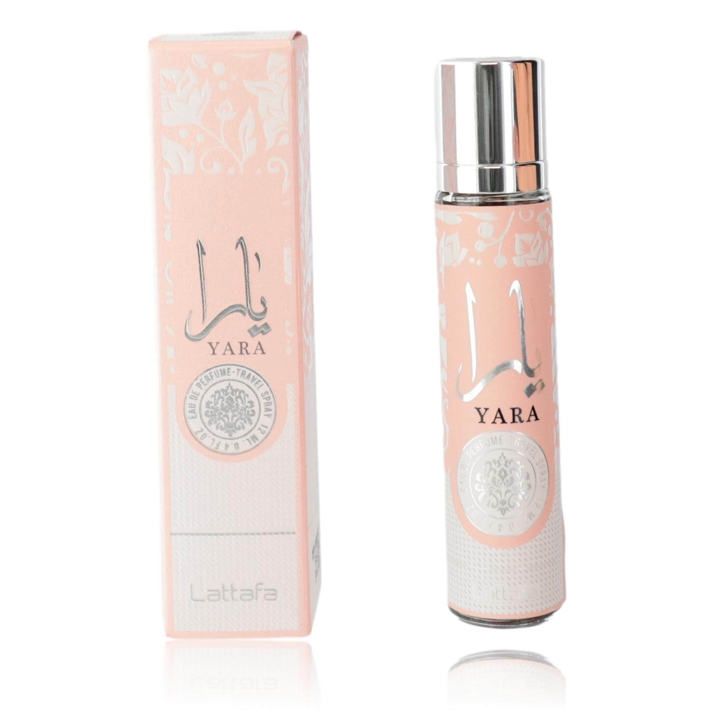 Yara by Lattafa, 0.4 oz EDP Spray for Women in a stylish pink bottle with elegant packaging.