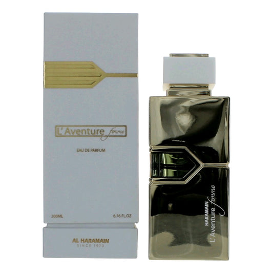 Women’s EDP spray bottle with metallic gold cap and matching L'Aventure Femme box