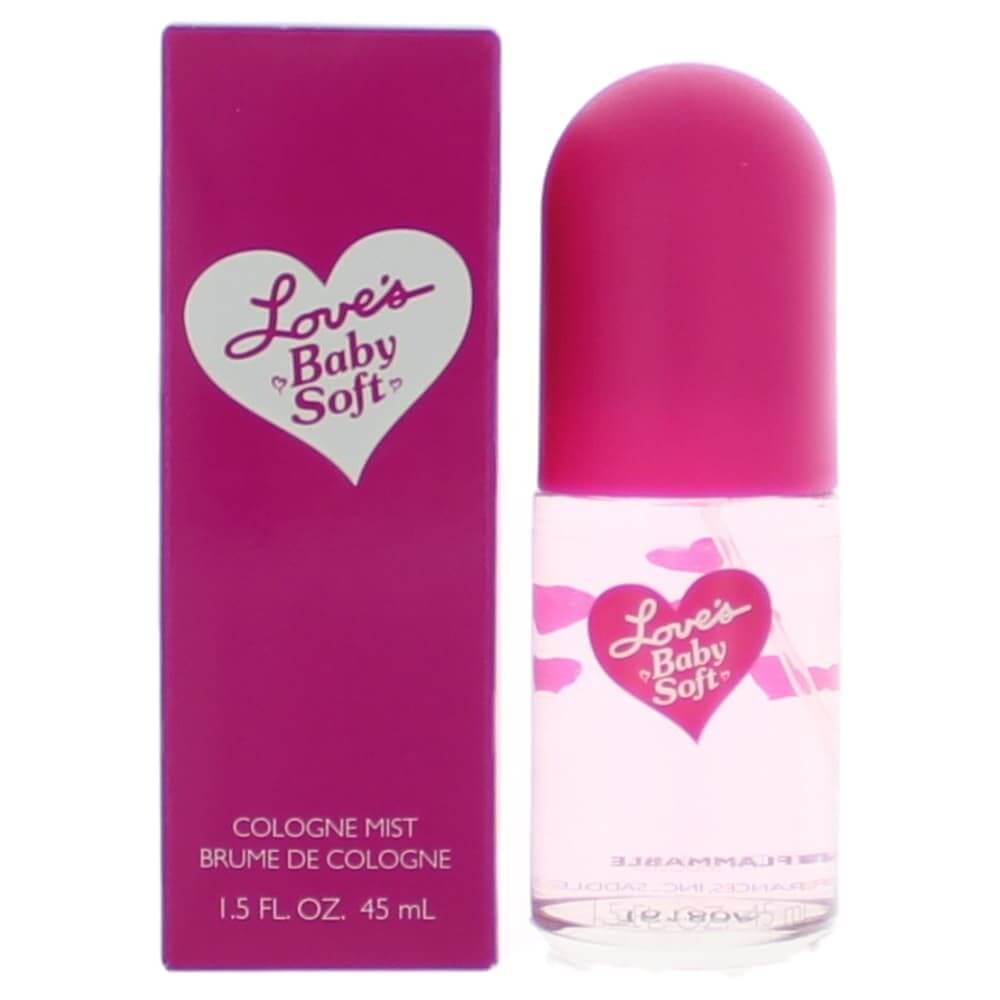 Dana Loves Baby Soft cologne mist set, magenta bottle and box, 1.5 fl oz.