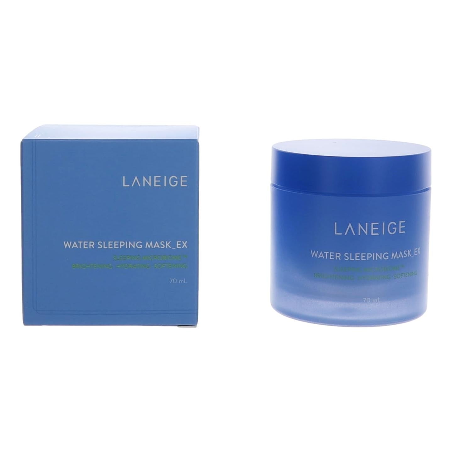 Laneige Water Sleeping Mask set with blue cream jar and matching product box