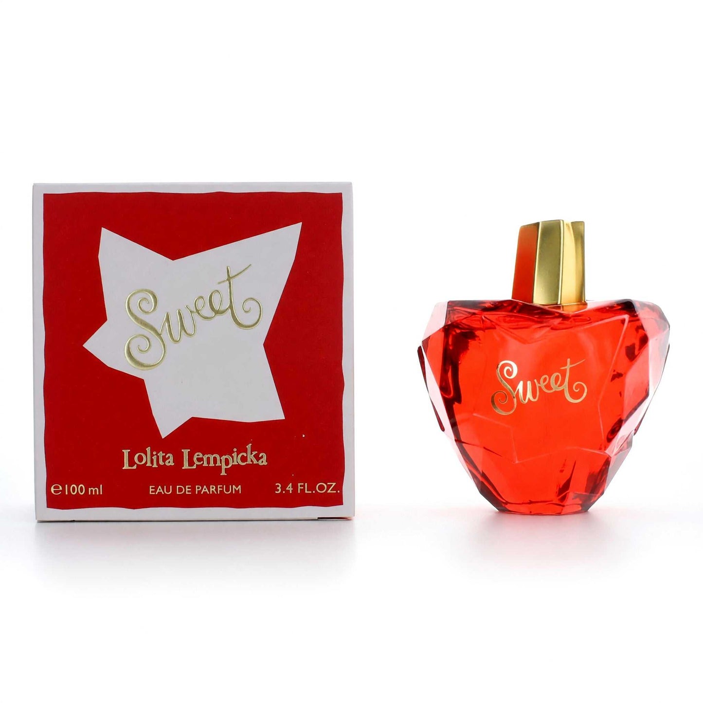 Sweet by Lolita Lempicka Eau de Parfum spray, red faceted bottle with gold cap and box