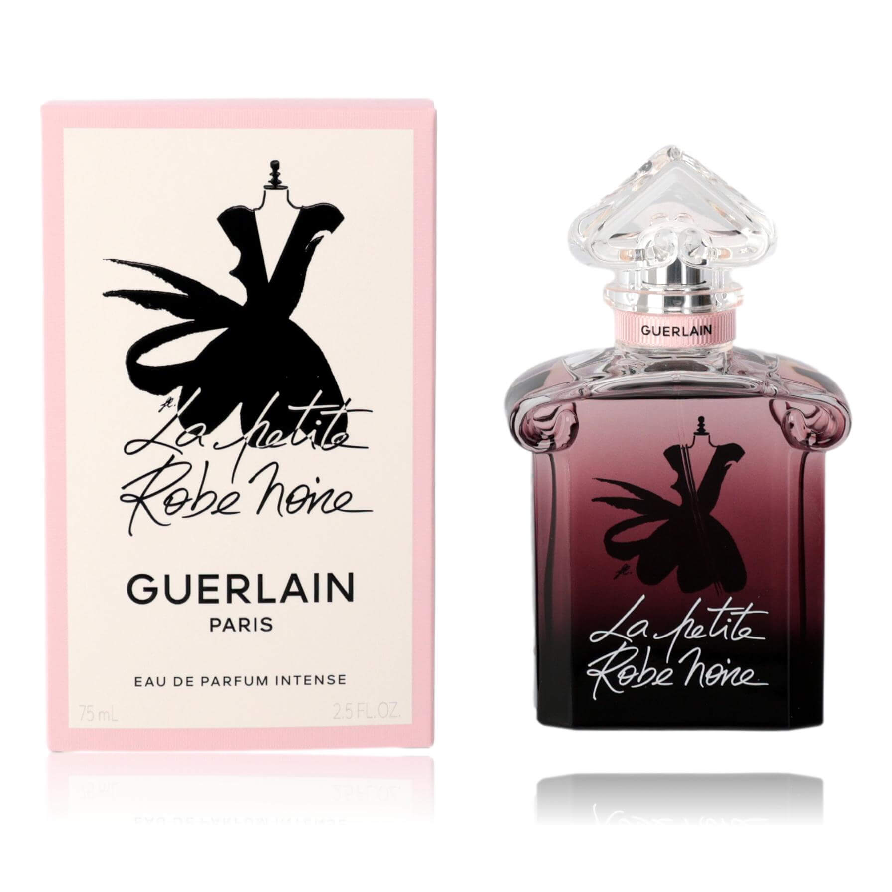 Eau de parfum spray bottle with dark rose glass and matching pink gift box