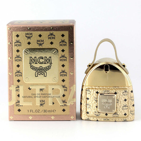 MCM Ultra eau de parfum spray set with gold-toned bottle and retail box