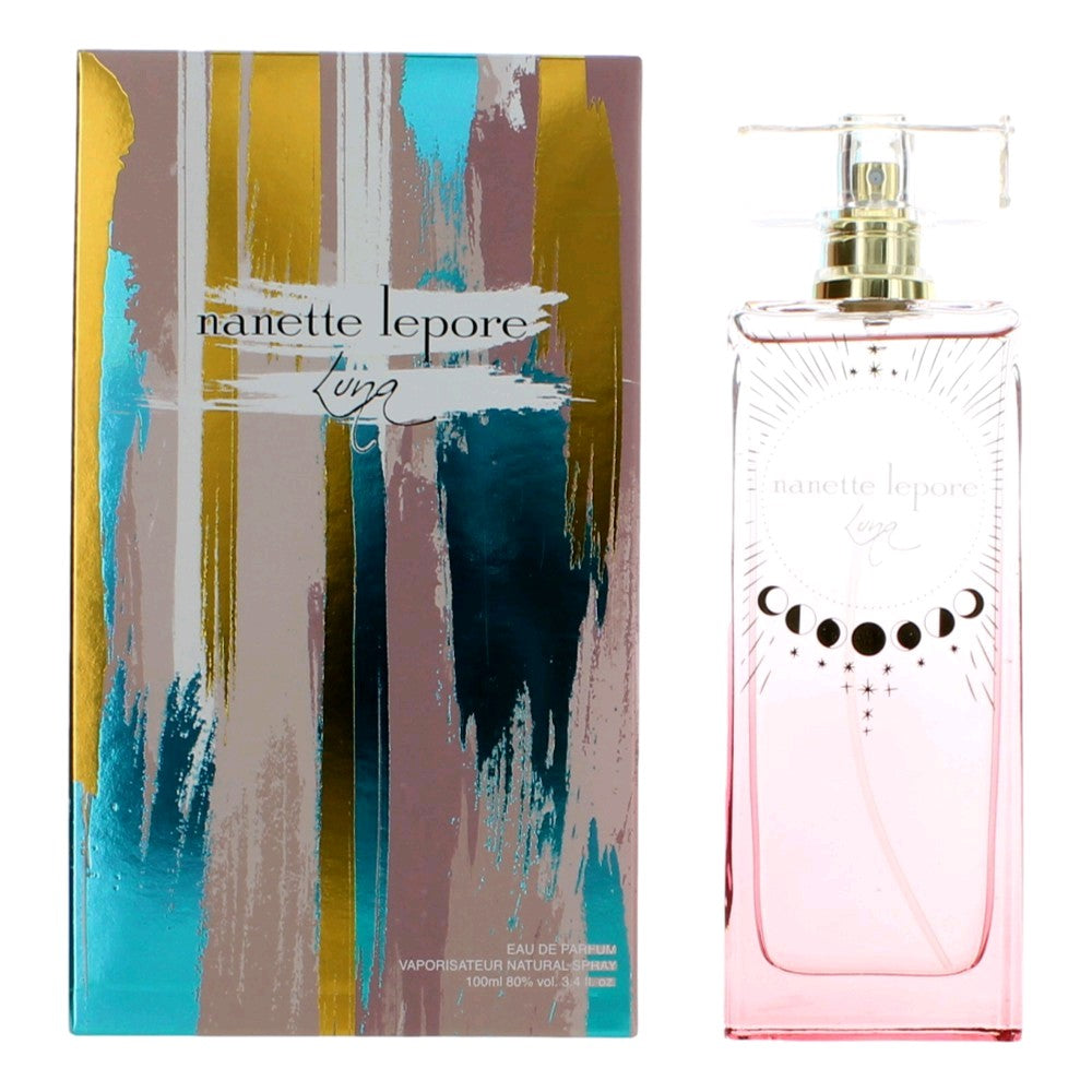 Nanette Lepore Luna women's eau de parfum spray with glass bottle and pink liquid