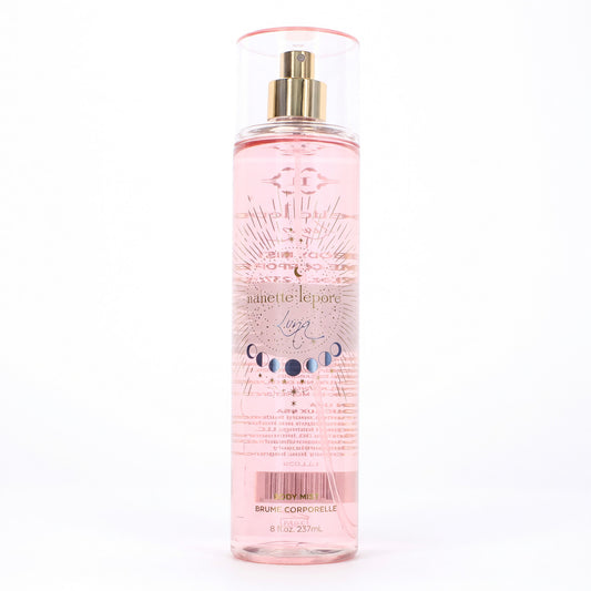 Luna by Nanette Lepore body mist bottle, pink glass with gold spray pump