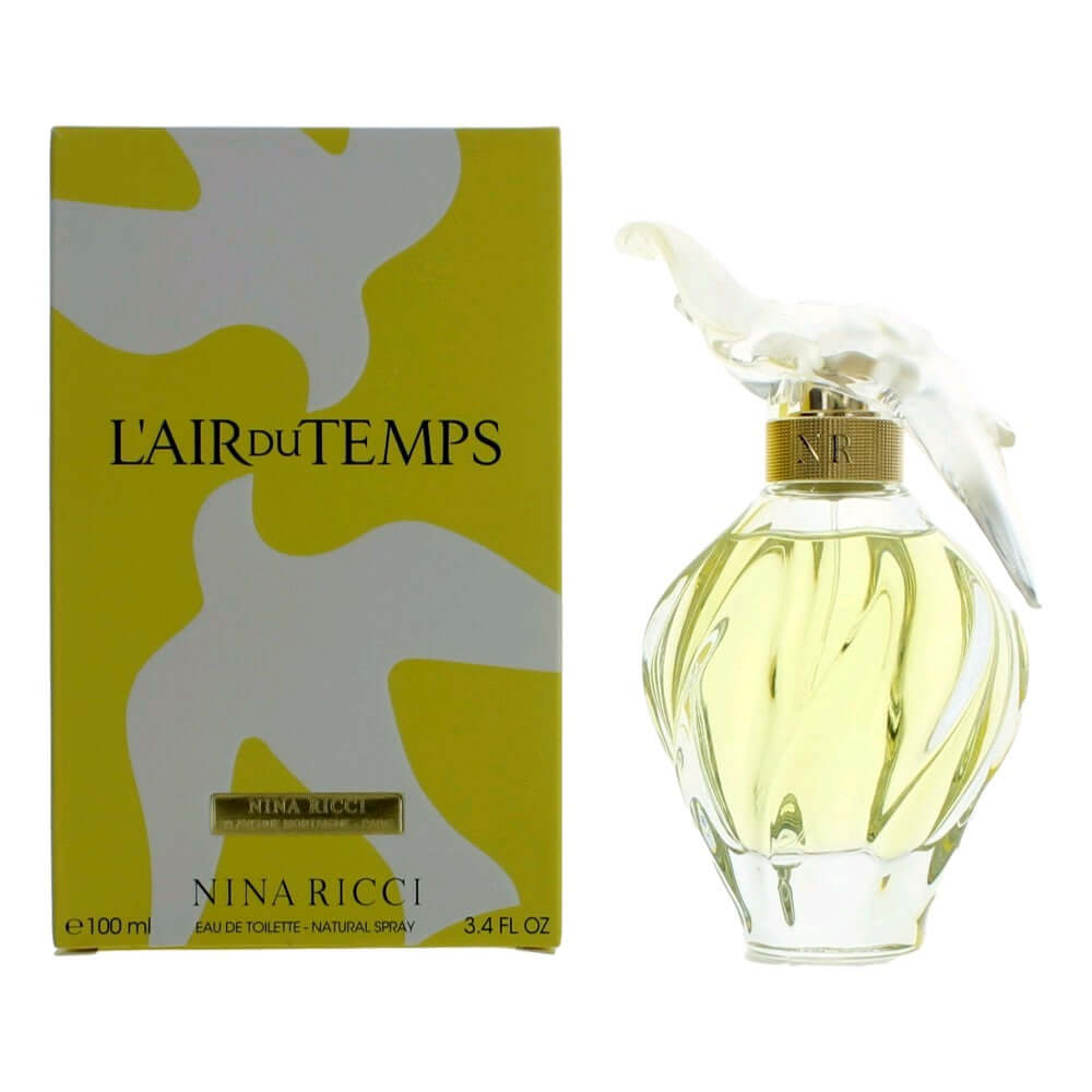Women's EDT spray perfume bottle with clear glass, pale yellow liquid, 3.4 fl oz