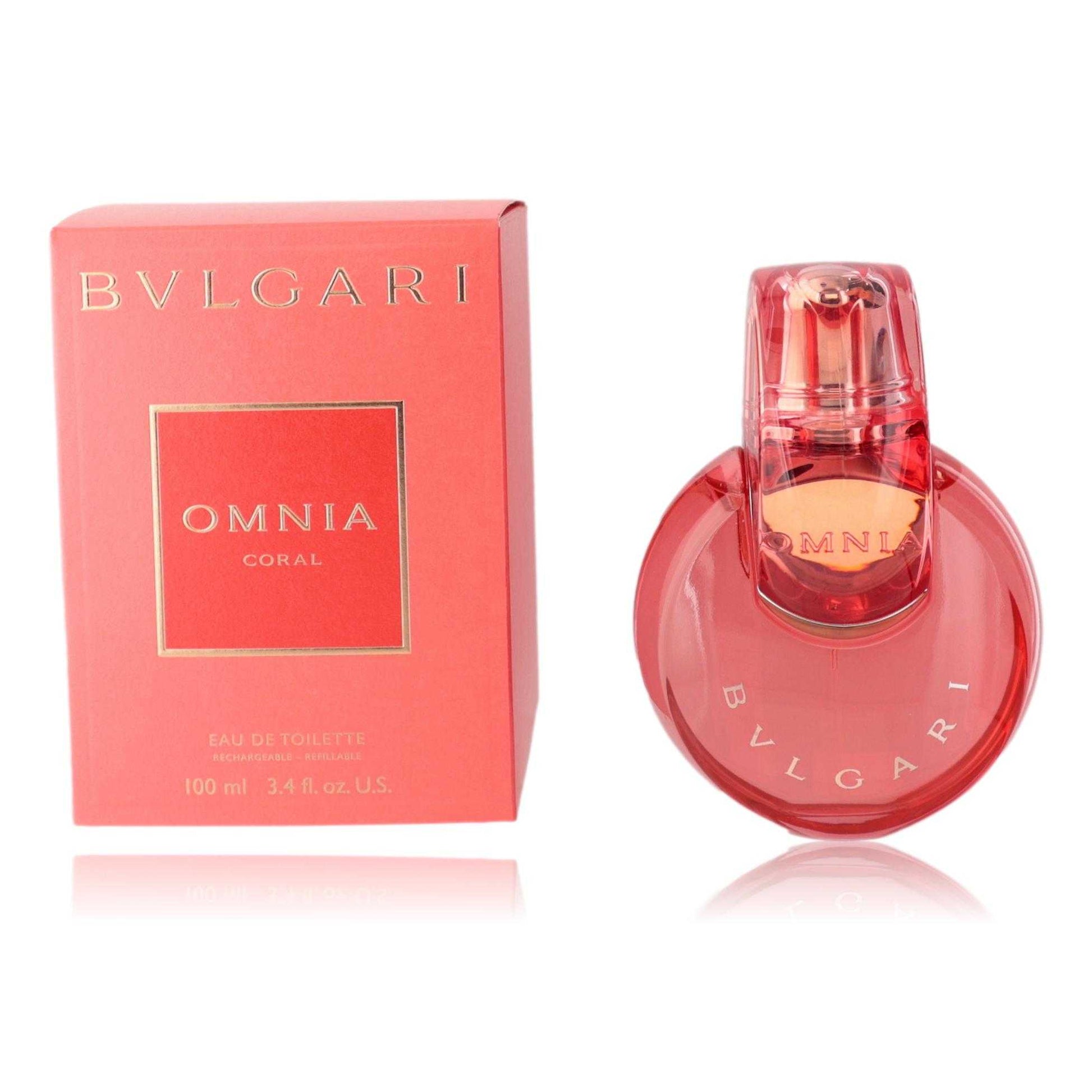 Women's coral pink Eau de Toilette spray bottle with matching box