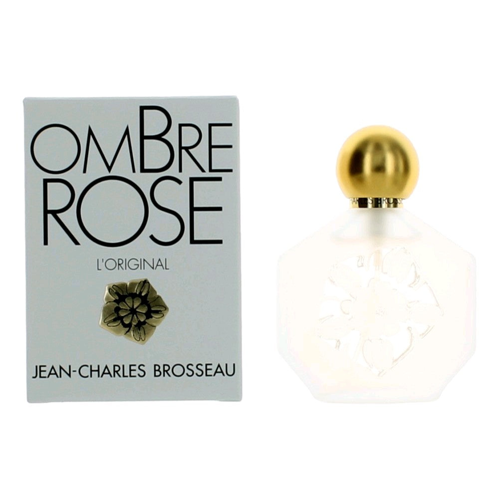 Perfume box and bottle with gold cap, Ombre Rose by Jean-Charles Brosseau.