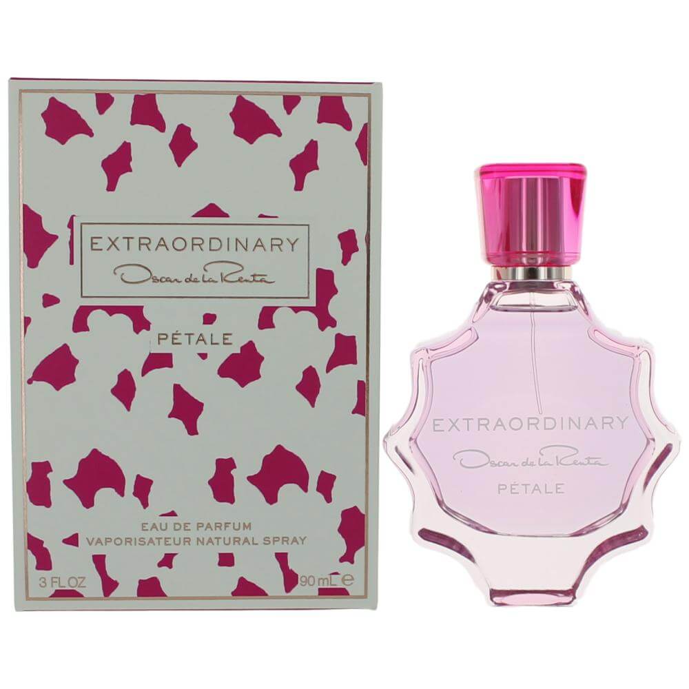 Women’s eau de parfum spray bottle, pink glass, with box, 3 oz