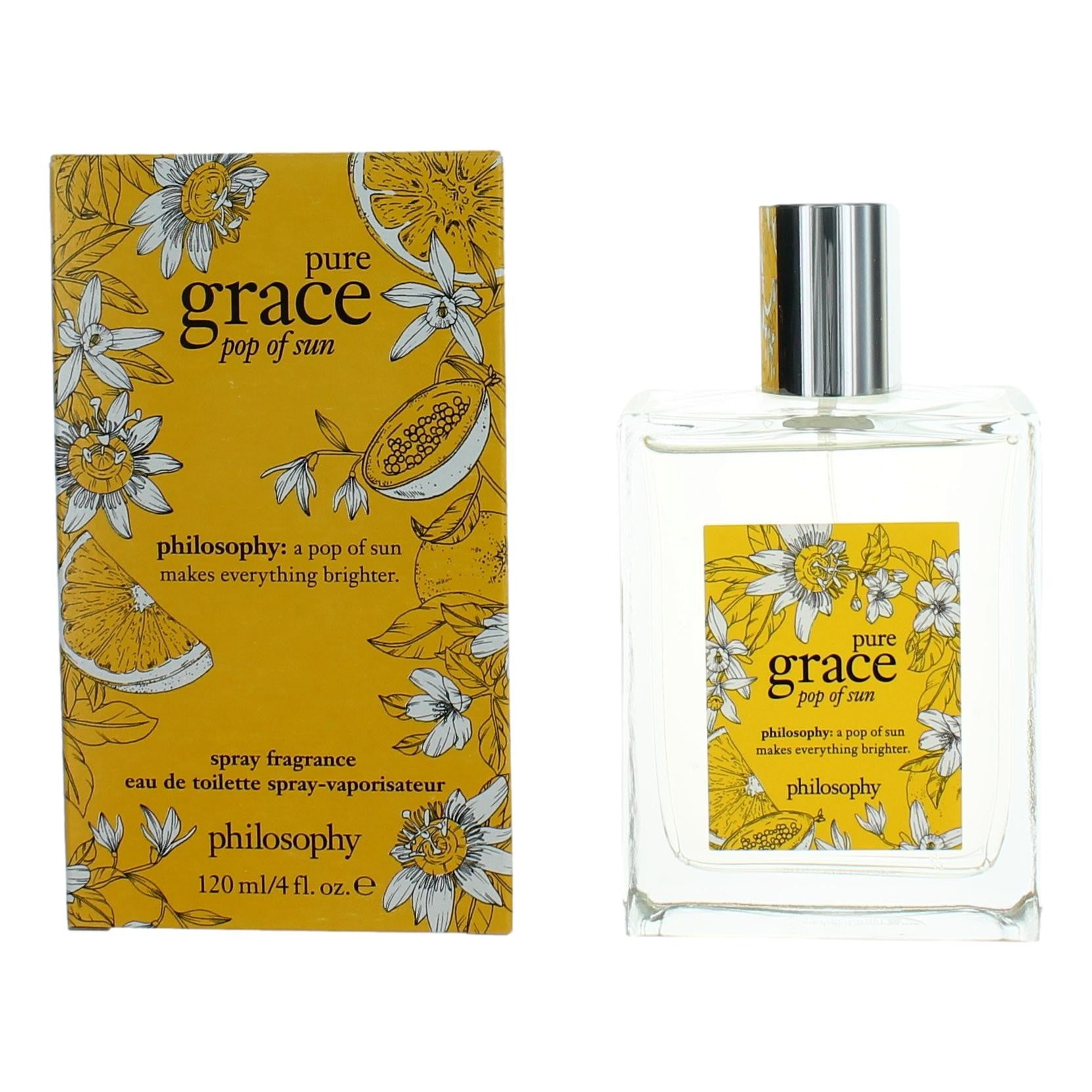 Pure Grace Pop of Sun EDT spray, clear bottle with yellow floral box