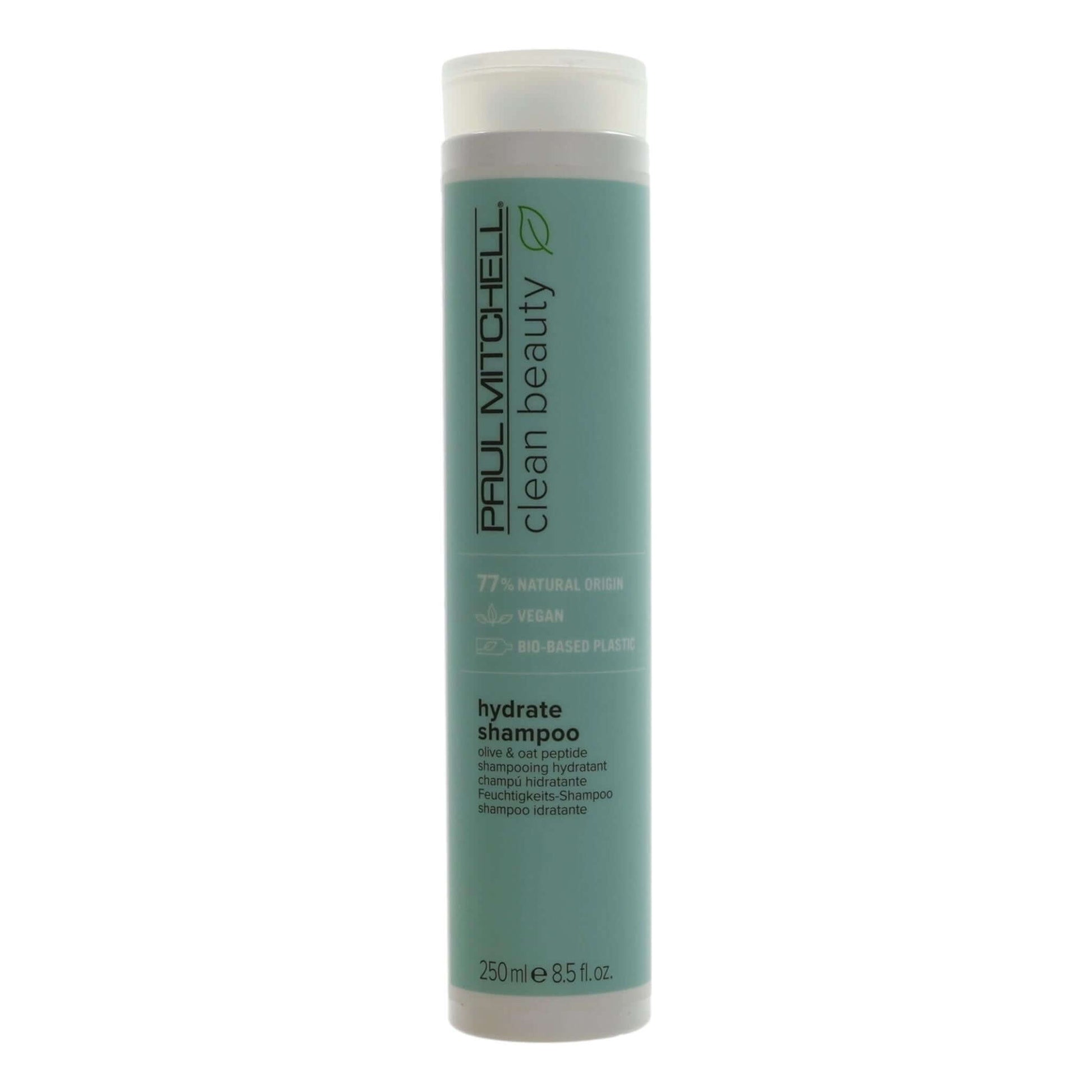Paul Mitchell Clean Beauty hydrate shampoo bottle, teal label with white cap