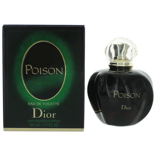 Poison by Dior EDT spray: dark glass bottle with gold cap, shown with box