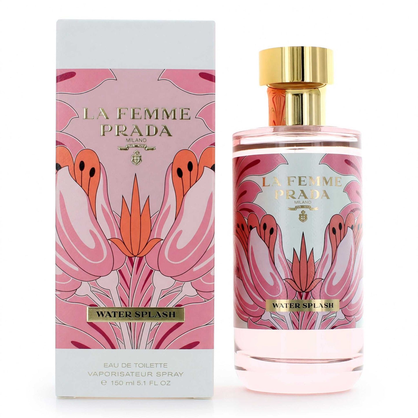 Prada Water Splash Eau de Toilette spray: pink floral bottle with gold cap