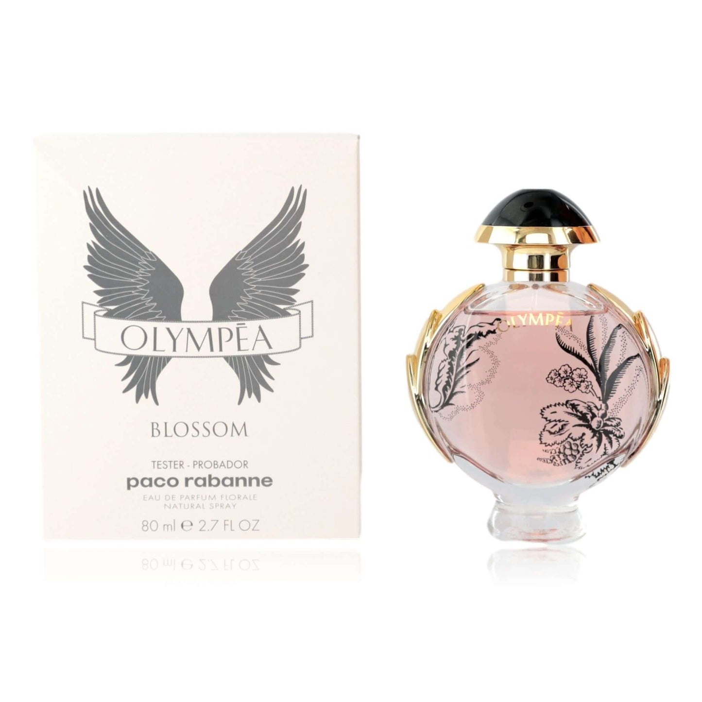 Olympea Blossom  by Paco Rabanne, 2.7 oz EDP spray for Women TESTER with floral packaging and elegant bottle.