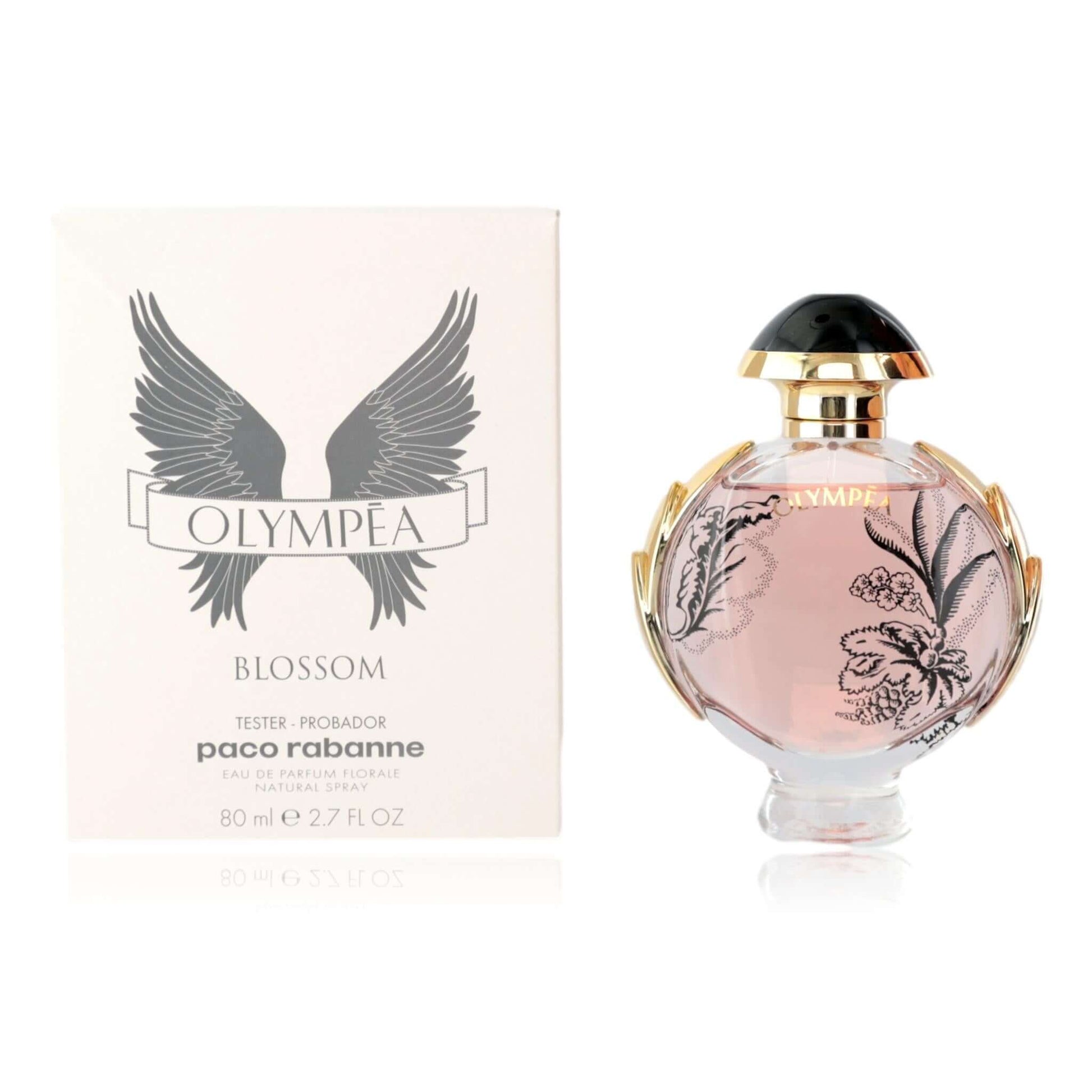 Olympea Blossom  by Paco Rabanne, 2.7 oz EDP spray for Women TESTER with floral packaging and elegant bottle.