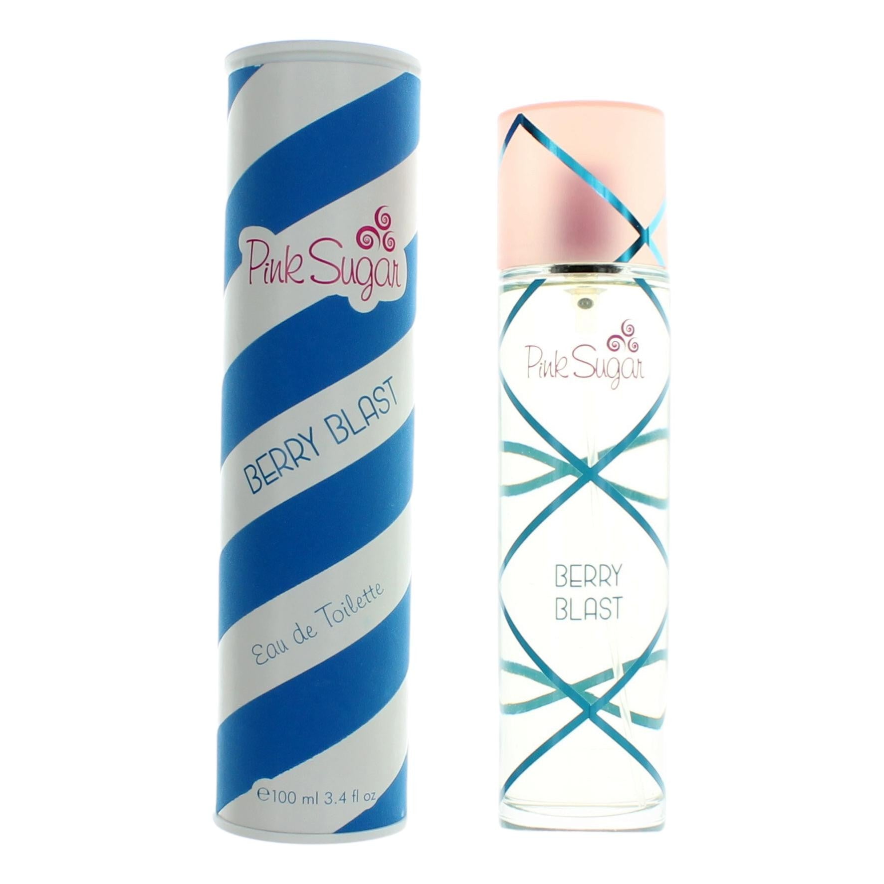 Aquolina Pink Sugar Berry Blast eau de toilette spray; blue striped bottle and box
