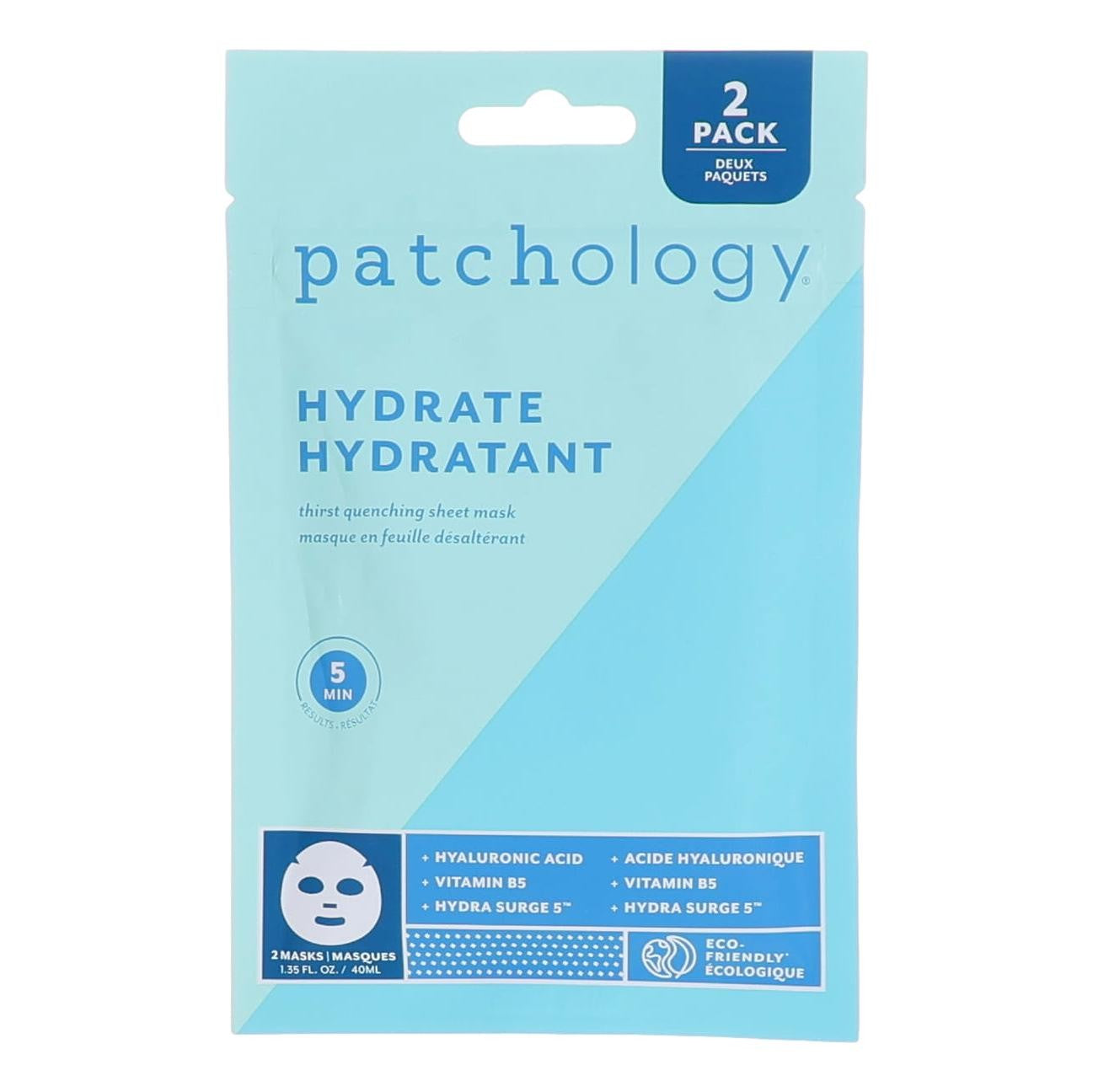 Patchology hydrating face mask sheets, 2-pack package front