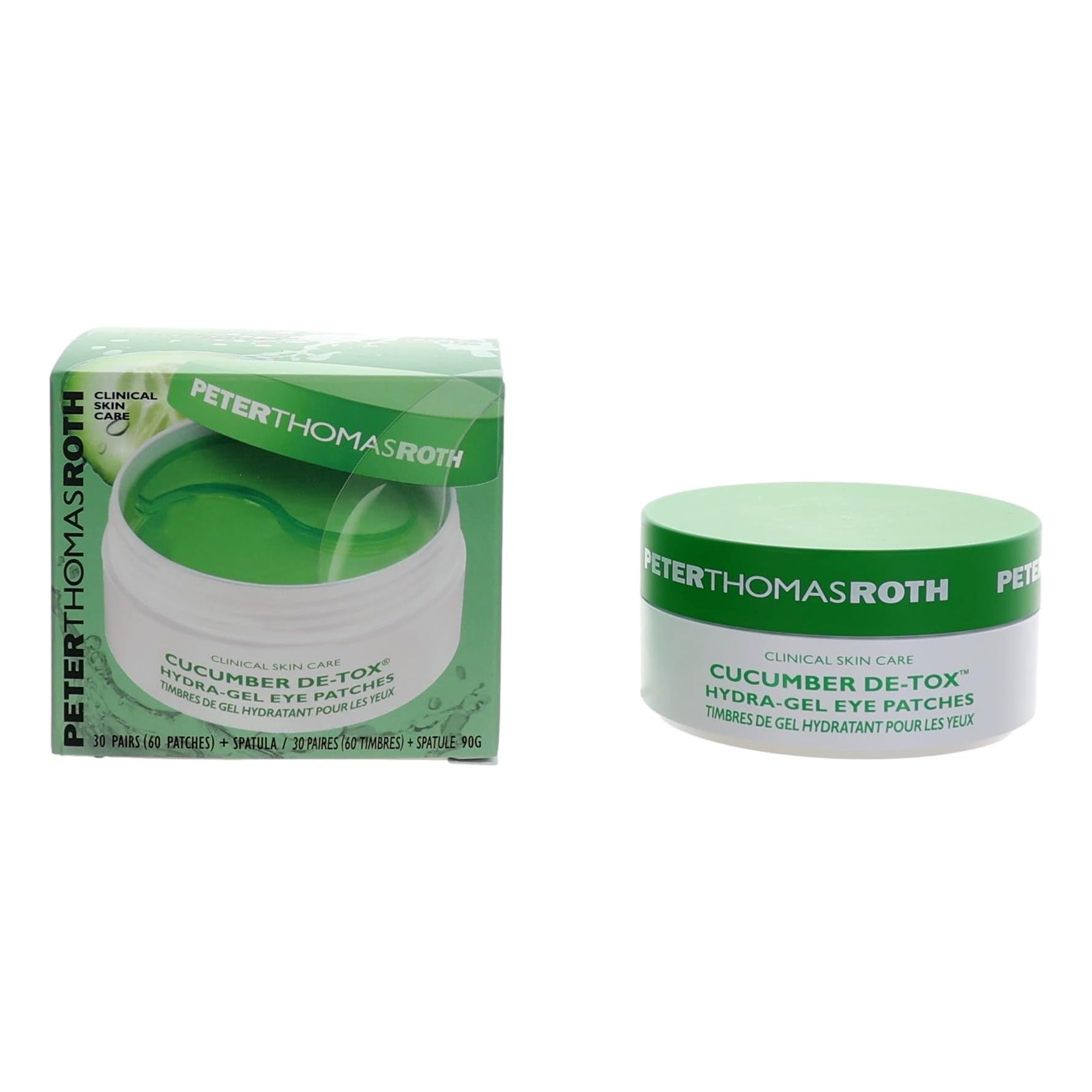 Hydra-Gel eye patches box and jar by Peter Thomas Roth, green cucumber graphics