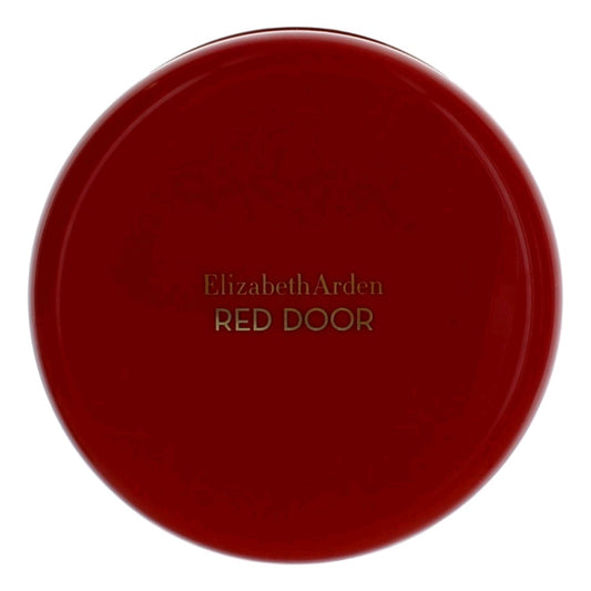 Red Door dusting powder tin, round red lid with Elizabeth Arden logo