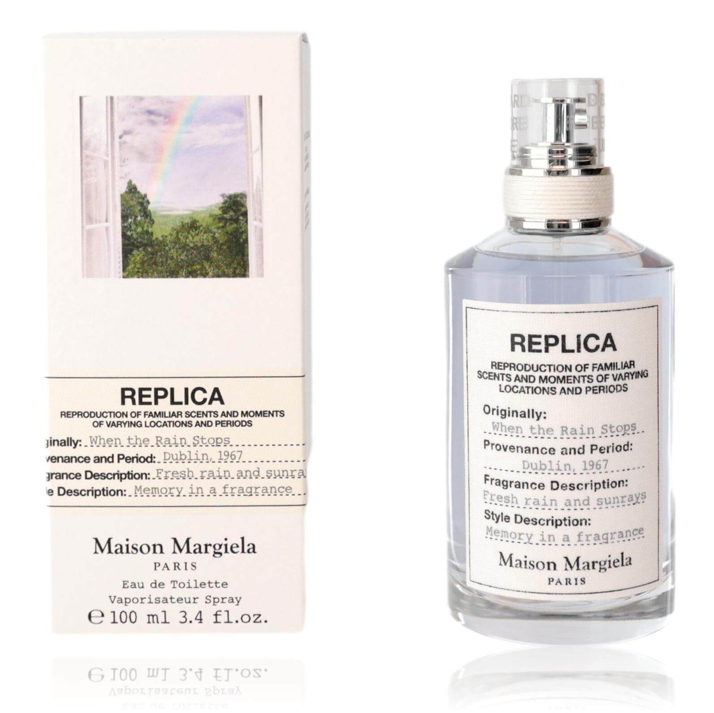Replica Eau de Toilette spray bottle with clear cap, in box, 100 ml