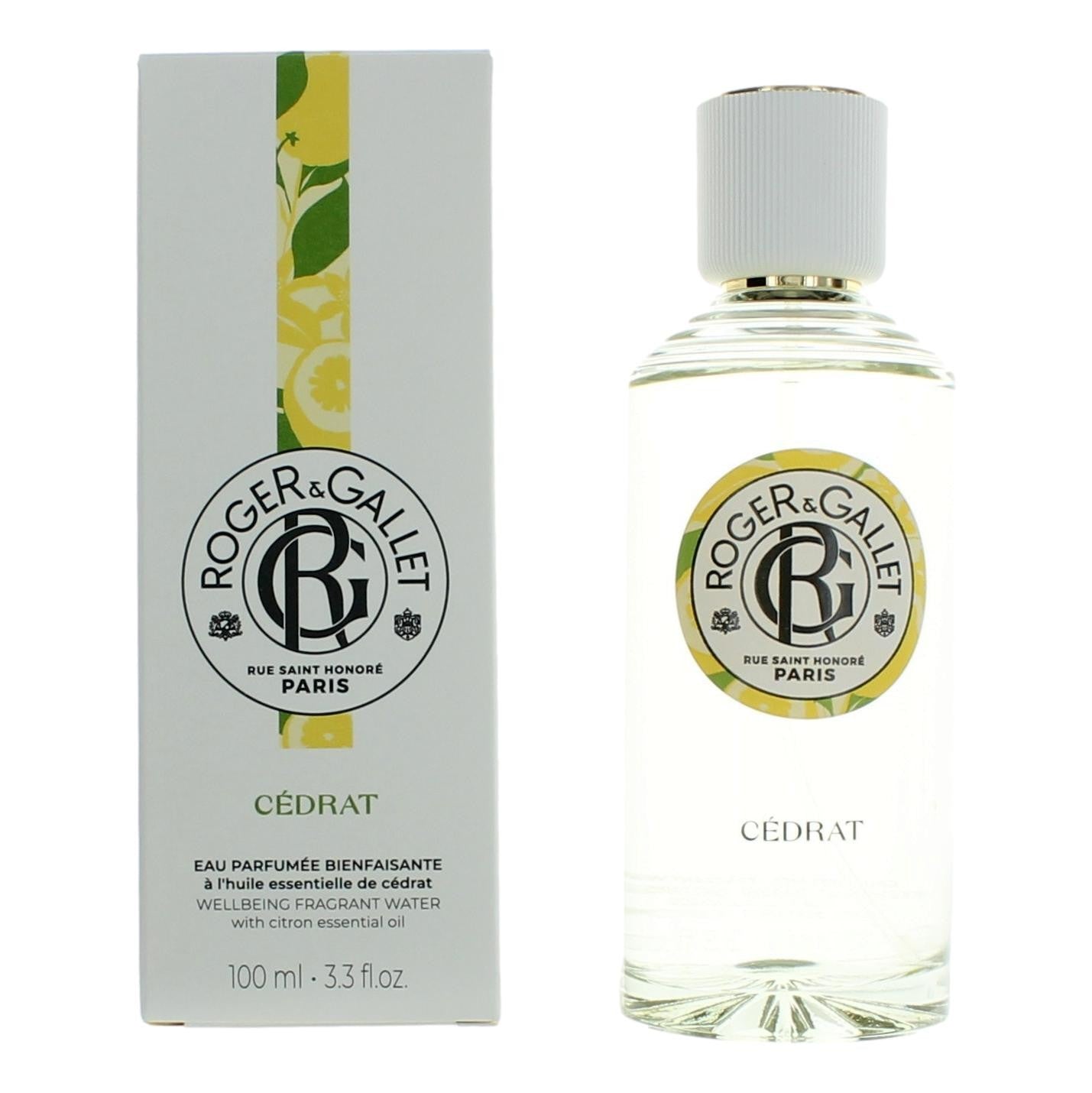 Roger & Gallet Cedrat eau parfumee spray bottle with box, clear glass, white cap