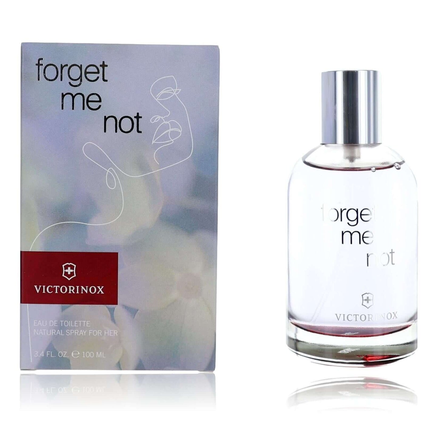 Victorinox Forget Me Not women's EDT spray bottle with silver cap and clear glass