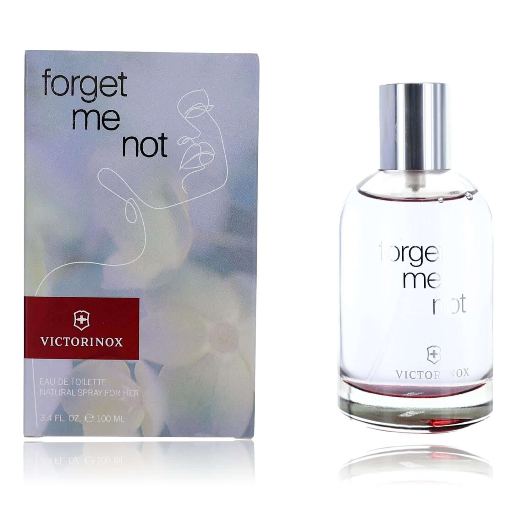 Victorinox Forget Me Not women's EDT spray bottle with silver cap and clear glass