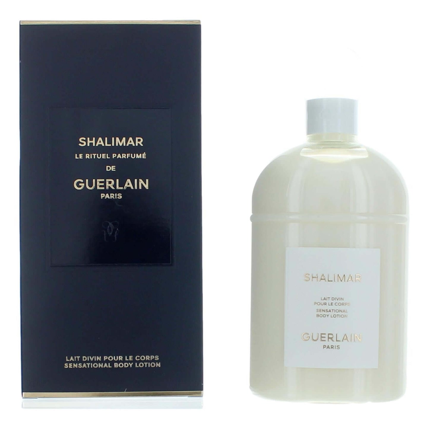 Shalimar by Guerlain, 6.7 oz Sensational Body Lotion for Women in elegant packaging.