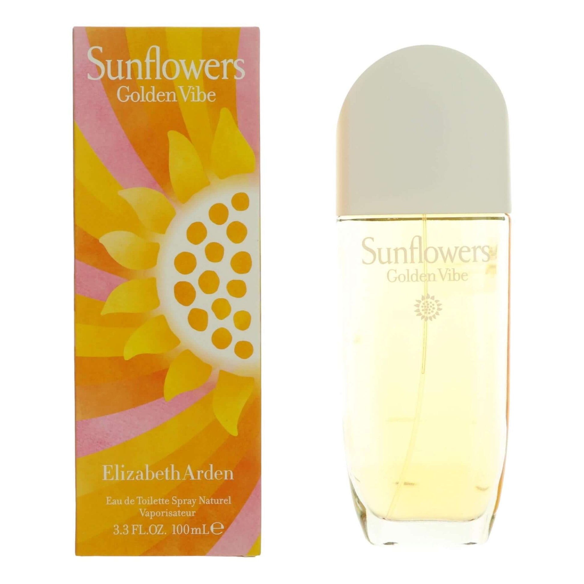 Sunflowers Golden Vibe by Elizabeth Arden EDT spray, 3.3 oz bottle and box