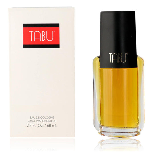 Women's eau de cologne spray bottle, Tabu, with gold liquid and matching box