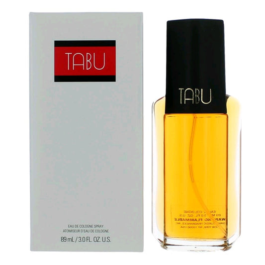 Tabu by Dana women's eau de cologne spray bottle with black cap and yellow liquid