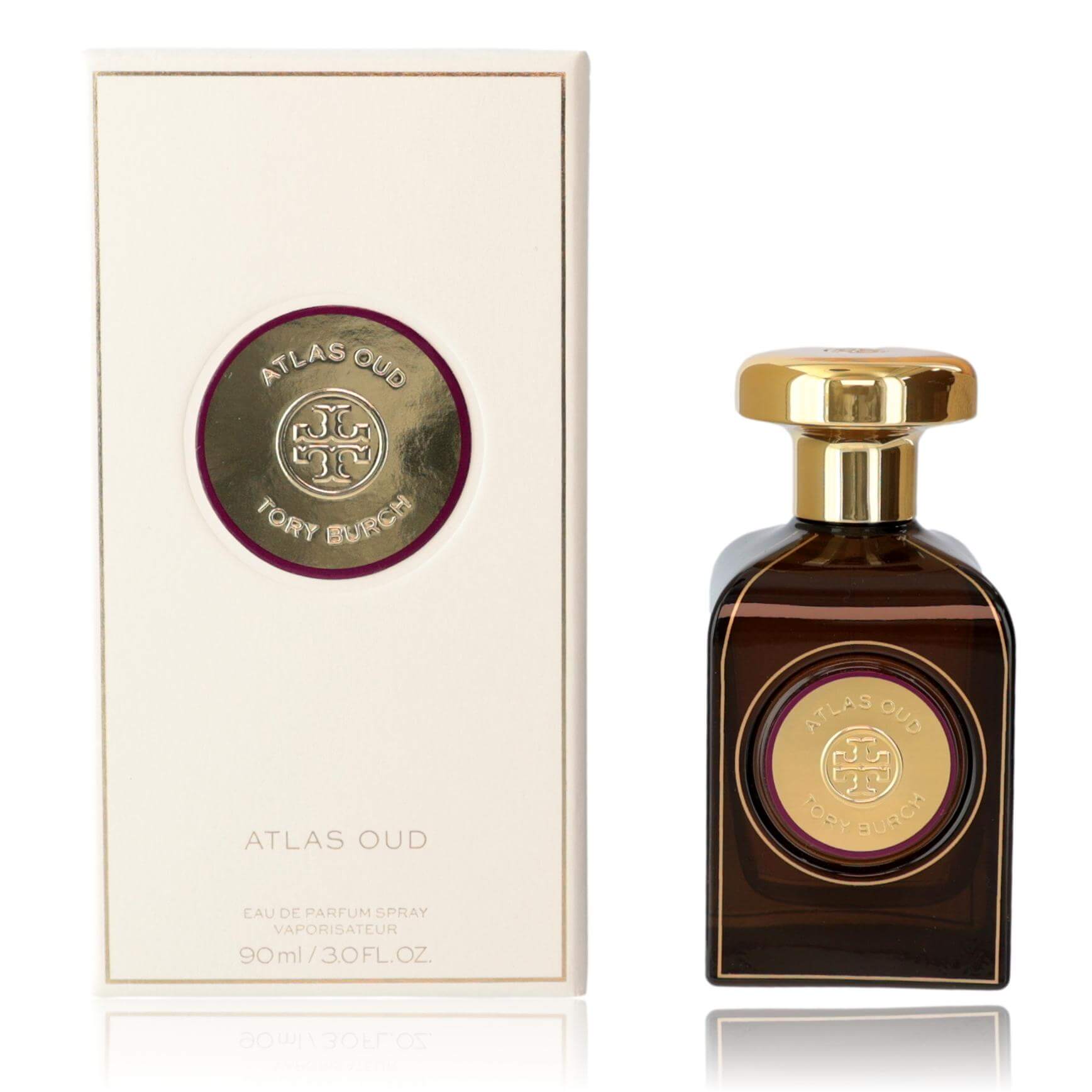 Atlas Oud by Tory Burch, 3 oz EDP Spray for Women with luxurious packaging and elegant bottle design.