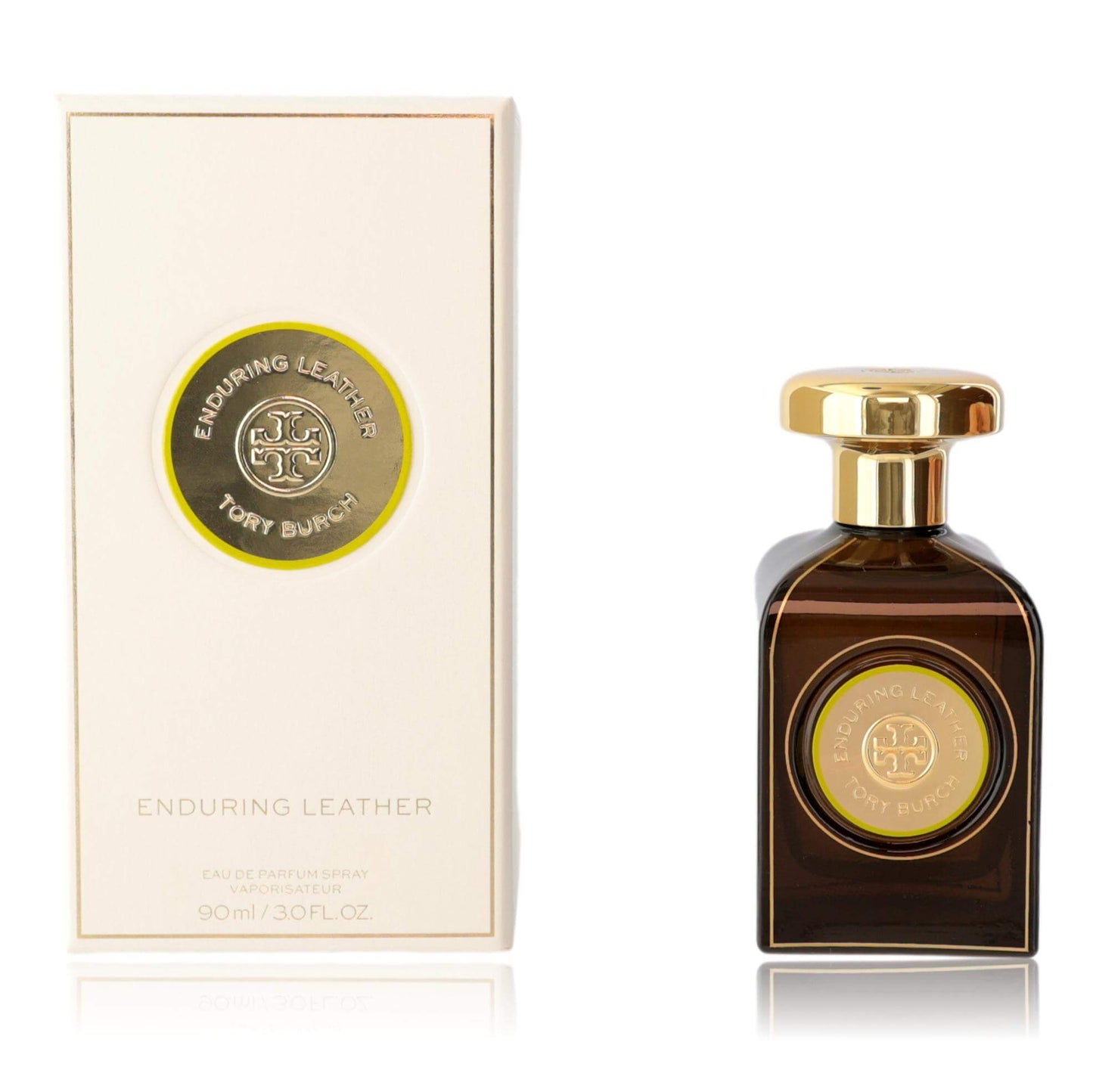 Enduring Leather by Tory Burch, 3 oz EDP Spray for Women with elegant packaging and modern bottle design.