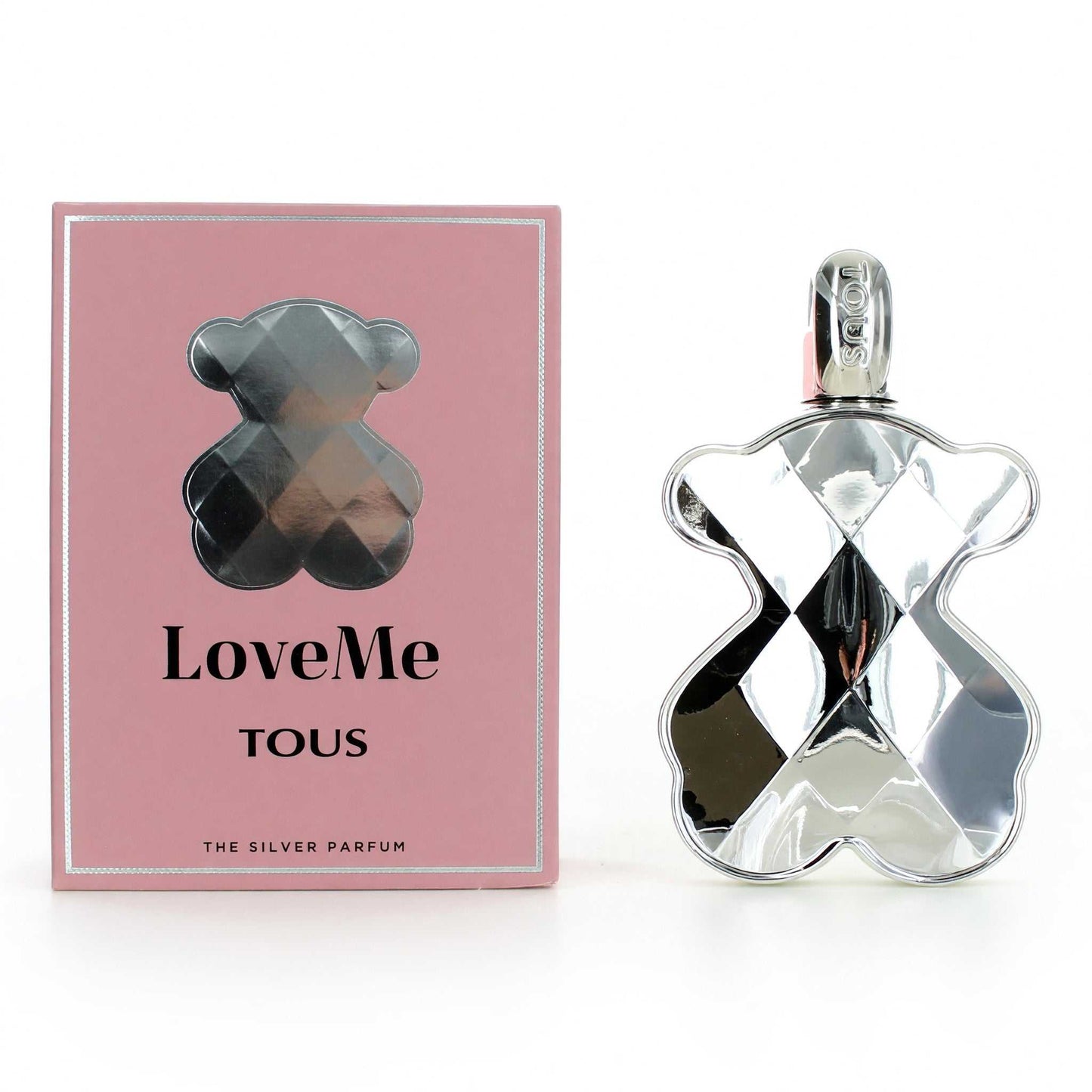 Tous LoveME The Silver EDP set: pink box and silver bear-shaped perfume bottle