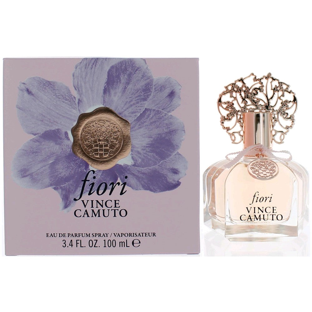 Women's eau de parfum spray bottle with floral fiori label, 3.4 fl oz
