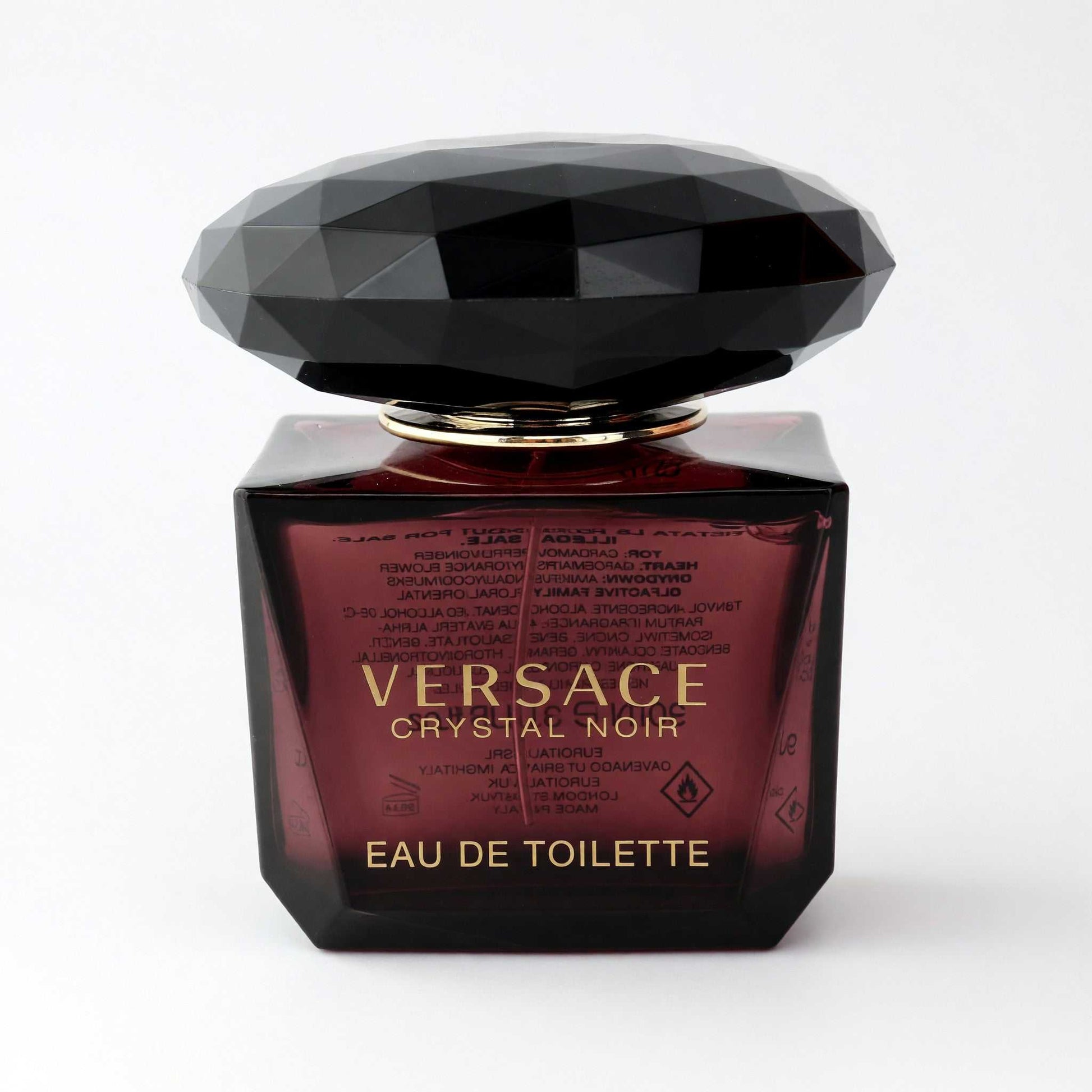 Faceted dark Versace Crystal Noir eau de toilette spray bottle