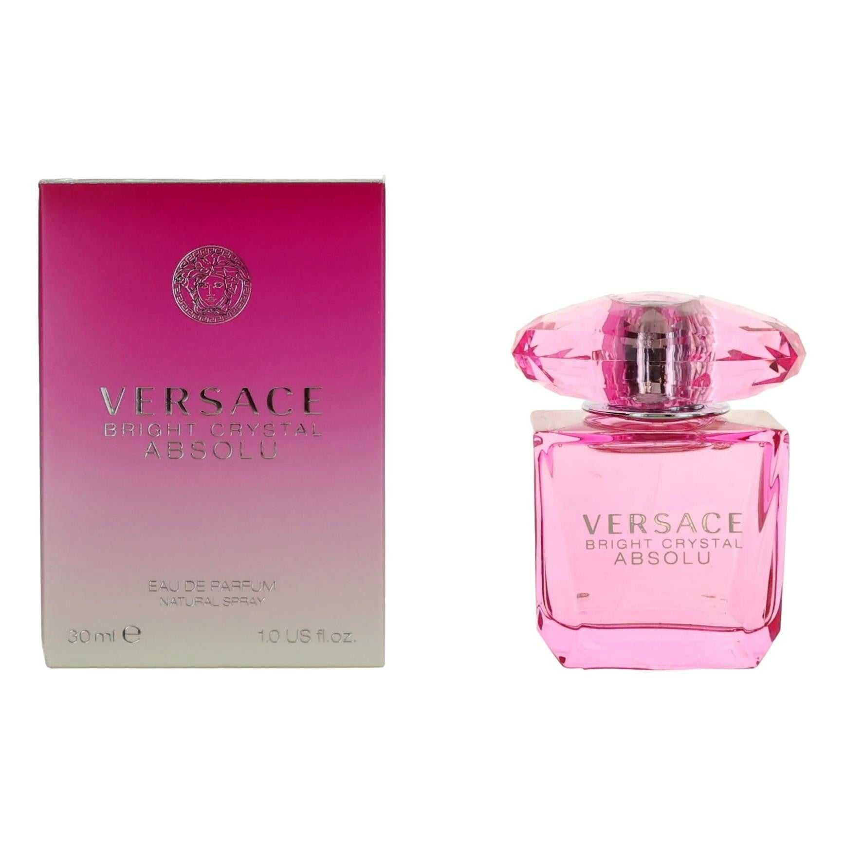 Versace Bright Crystal Absolu women's EDP spray; pink faceted bottle with box
