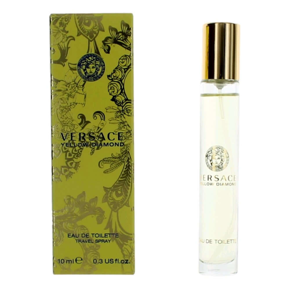 Womens EDT spray perfume with yellow box and clear bottle, gold cap