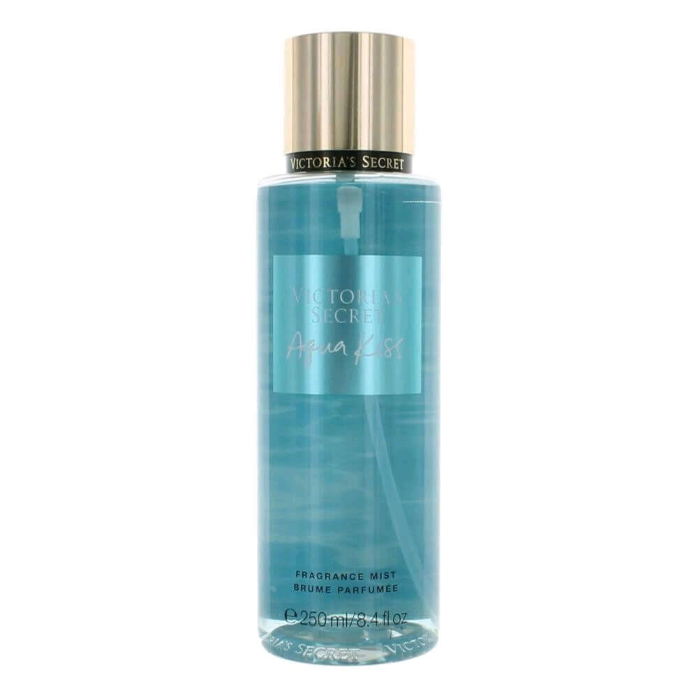 Aqua Kiss by Victoria's Secret, 8.4 oz Body Mist for Women in a sleek bottle with a refreshing blue design.
