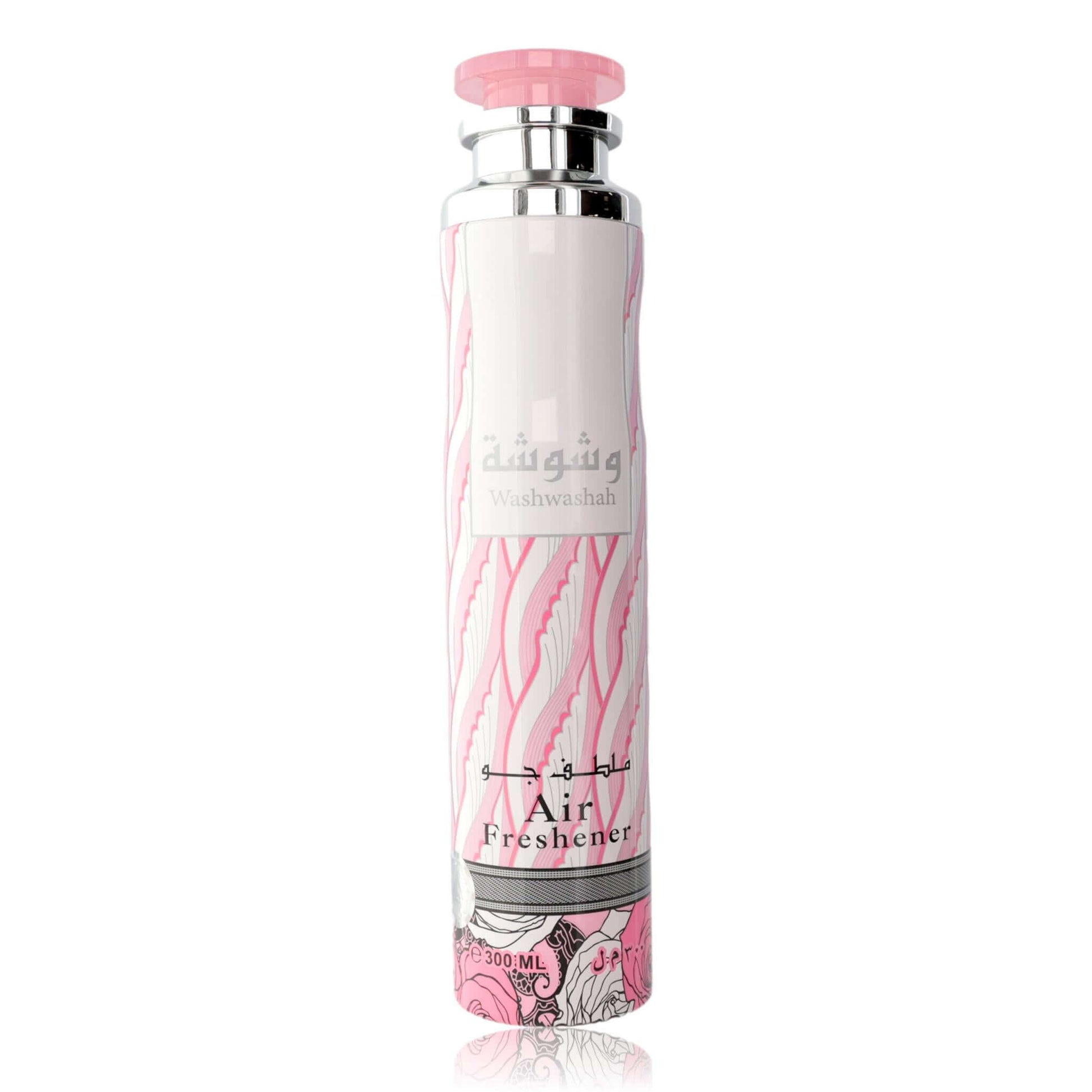 Air freshener bottle with pink cap and pink floral label, 300 mL