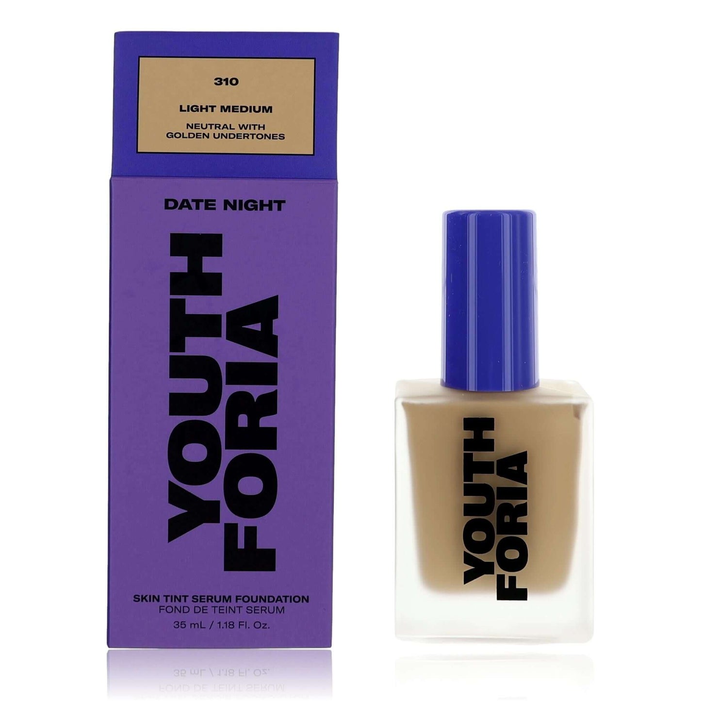Skin tint serum foundation bottle (310 Light Medium) with outer box