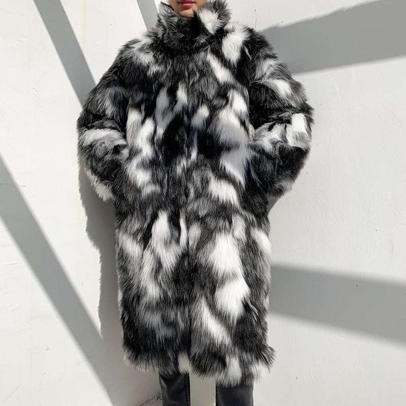 Black and white fur coat on a neutral background
