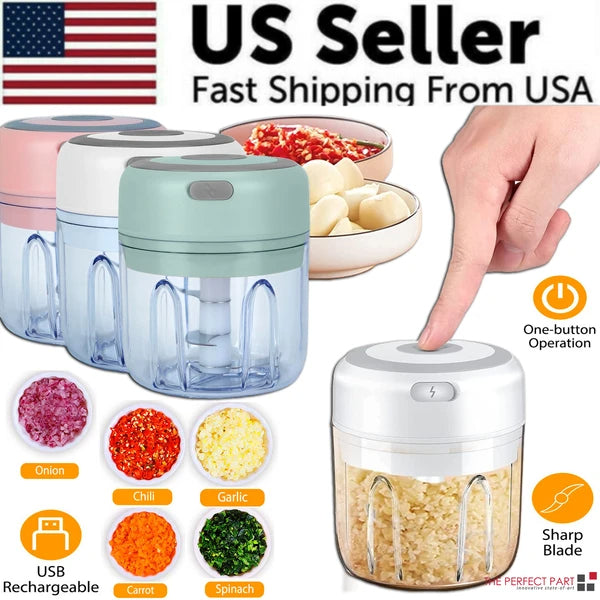 300ml Mini Electric Garlic Press & Food Chopper | Portable Meat & Vegetable Mincer