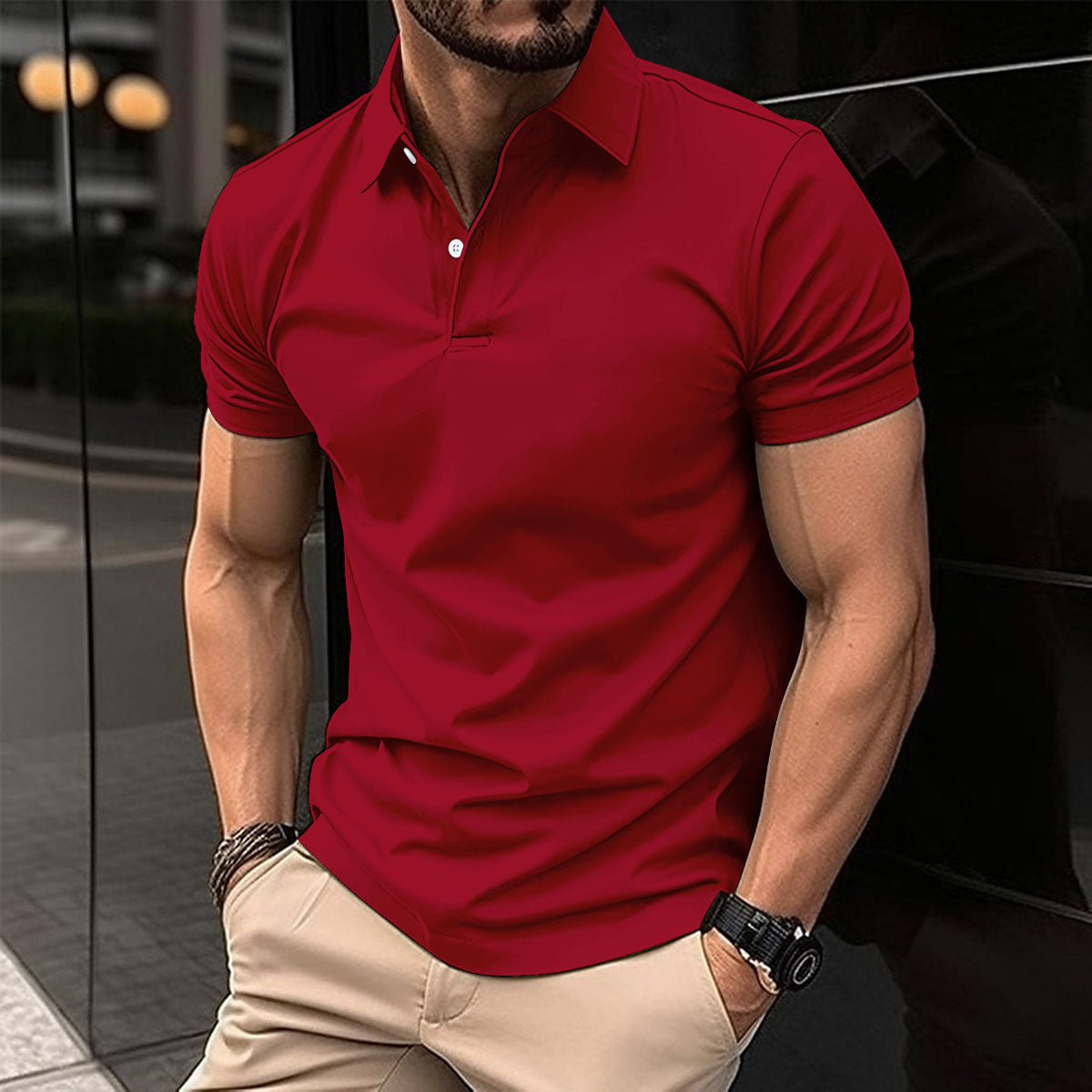Men’s Summer Polo Shirt – Solid Colour Button Lapel Top Summer Short Sleeve Polo Shirt Men Solid | Ectron Online