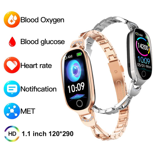 Elegant Gold Smartwatch for Women – Bling Health & Fitness Bracelet
