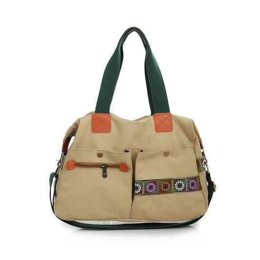 Embroidered Canvas Handbag Multi Pocket