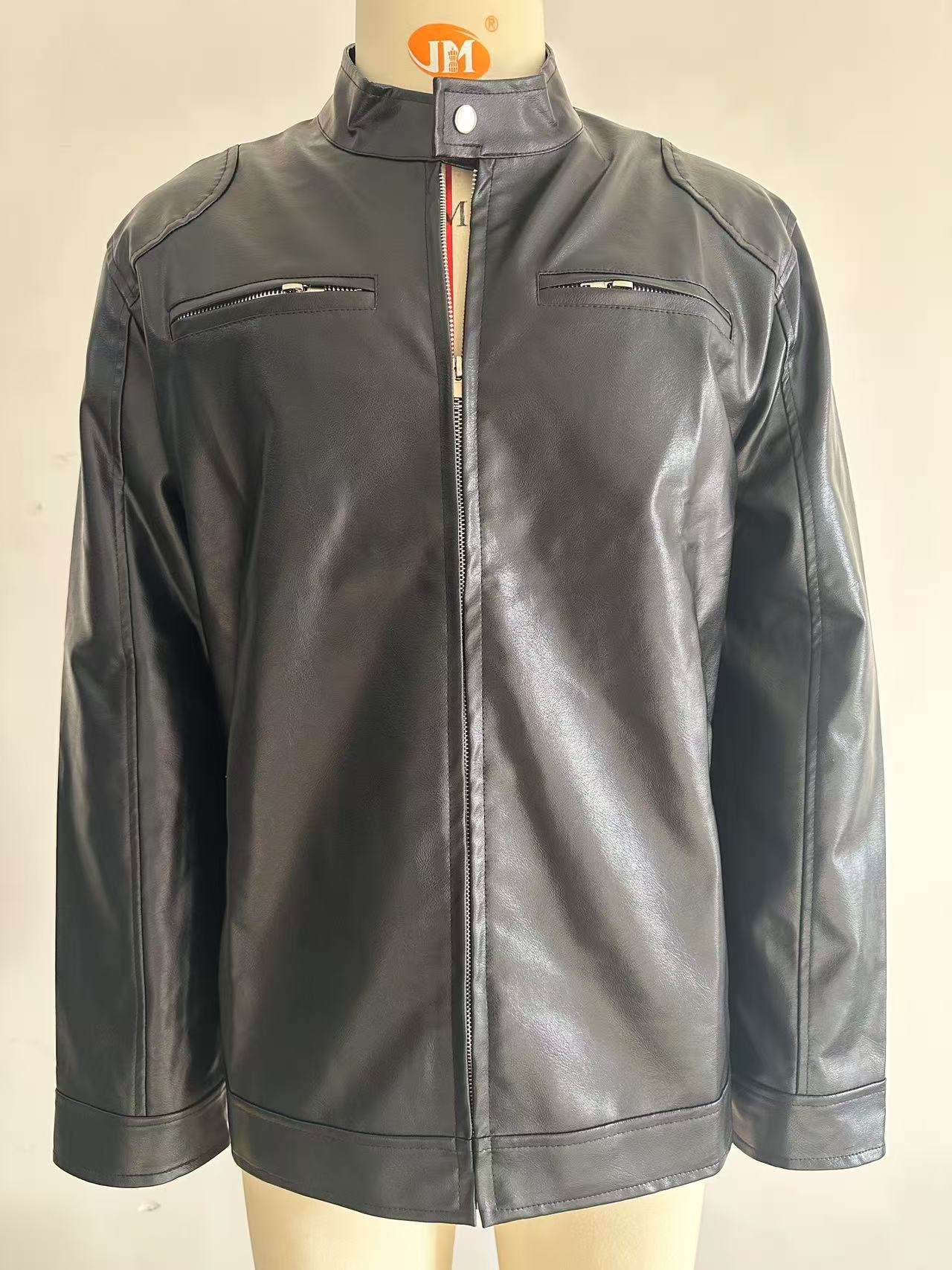 Men's Stand-up Collar Leather Jacket Business Casual Jacket